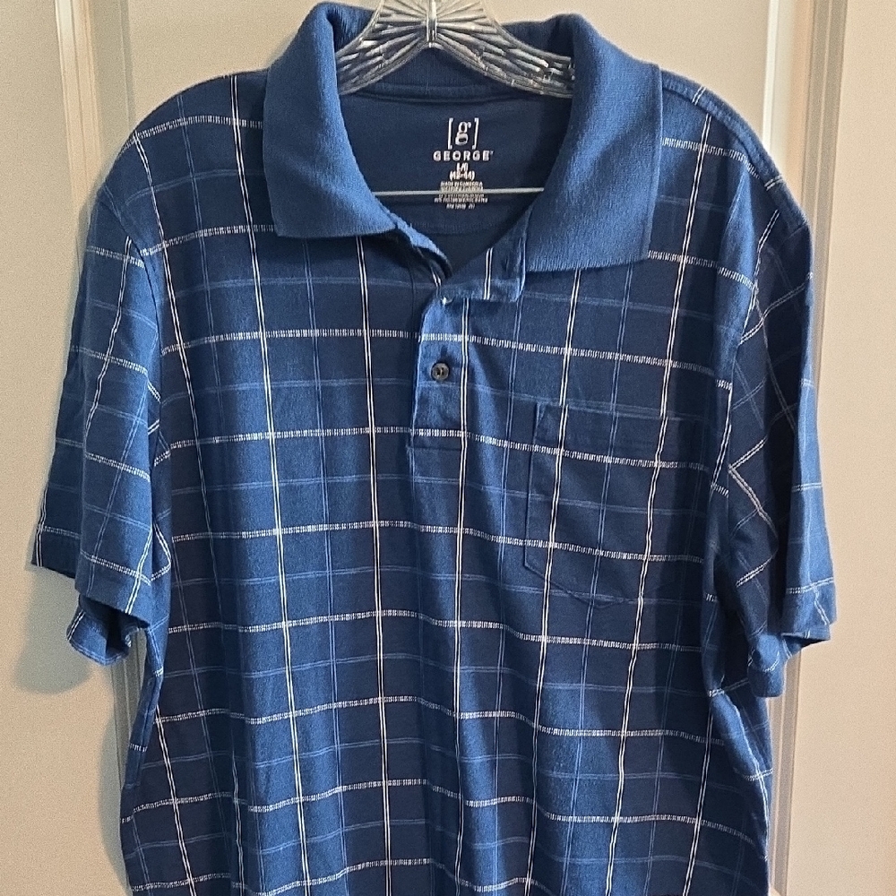 George Men's Navy Checkered Polo Shirt